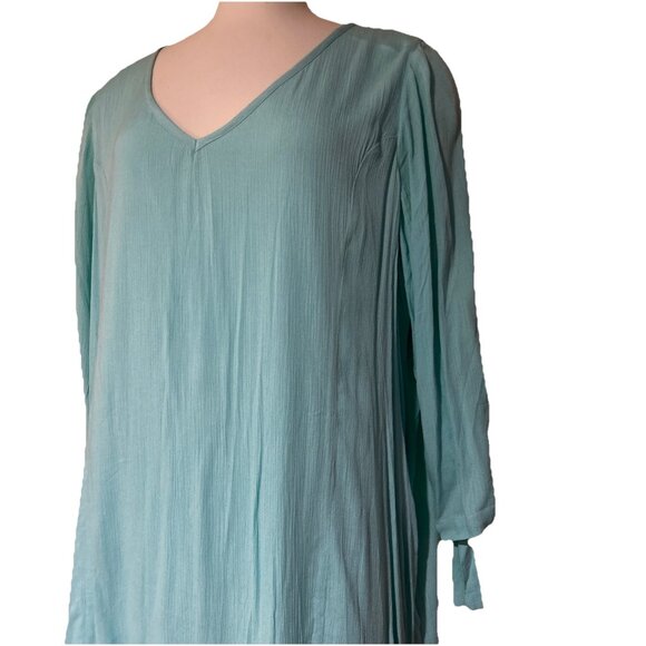Soft Surroundings Dresses & Skirts - Soft Surroundings Maxi Dress 1X XL Turquoise Crinkle V neck Dress Pockets